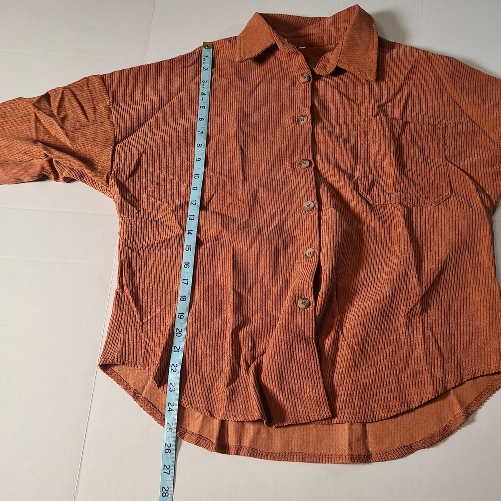 Womens Brown/Rust Button-Up Ribbed Corduroy Top Medium NWOT - Picture 9 of 11